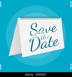 Save the date on calendar. Badge, label. Flat vector stock illustrations on blue background. Stock Vector