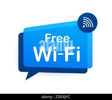Free wifi zone blue icon. Free wifi here sign concept. Vector stock illustration. Stock Vector