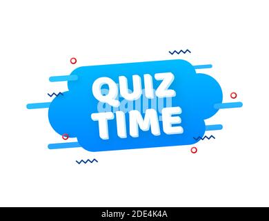 Quiz time logo with clock, concept of questionnaire show sing, quiz button, question competition. Vector stock illustration. Stock Vector