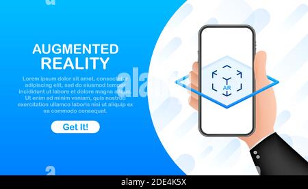 Virtual reality. AR for video game design. Media technology. Design concept augmented reality. Vector stock illustration. Stock Vector