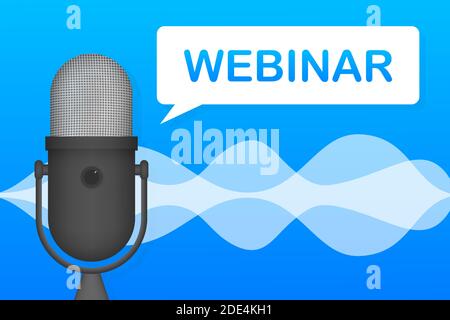 Webinar Icon, flat design style with blue play button. Vector illustration. Stock Vector