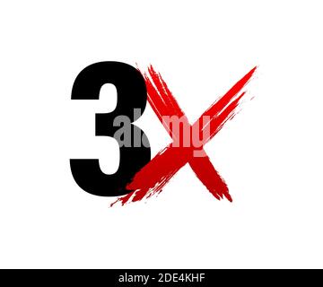 Double faster logotype symbol. 3x logo icon. X3 text letter. Vector stock illustration. Stock Vector