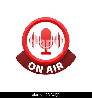 Podcast icon like on air live. Podcast. Badge, icon, stamp, logo. Radio broadcasting or streaming. Vector illustration. Stock Vector