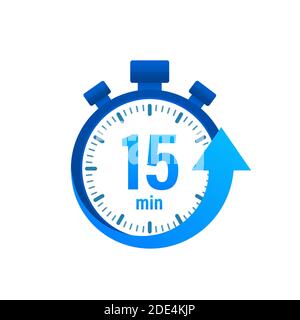 The 15 minutes, stopwatch vector icon. Stopwatch icon in flat style, timer on on color background. Vector illustration. Stock Vector