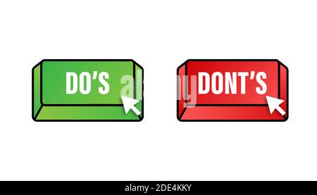 Do s and Don ts button. Flat simple thumb up symbol minimal round logotype element set. Vector illustration. Stock Vector