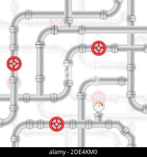 Details pipes different types collection of water tube industry gas valve construction. Stock Vector