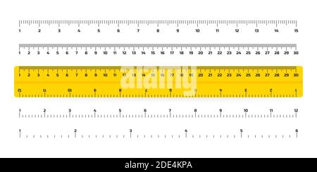 Wooden rulers 30 centimeters with shadows isolated on white. Measuring tool. School supplies. Vector stock illustration. Stock Vector