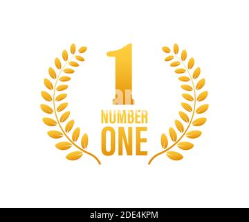 Number one for game design. Award ribbon gold icon number. Contest achievement. Winner banner. Vector stock illustration. Stock Vector