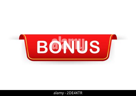 Bonus Red ribbon, Label Icon Vector Design. Vector stock illustration. Stock Vector