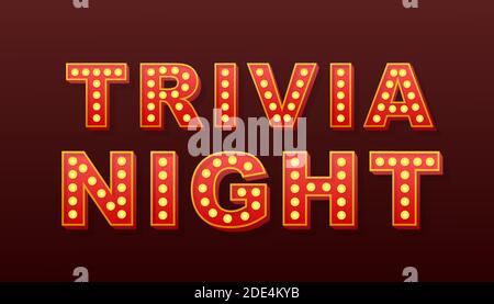 Retro light text trivia night. Retro light bulb. Vector stock illustration. Stock Vector
