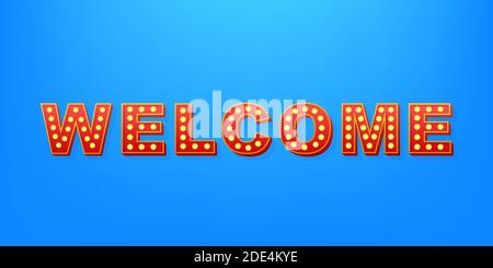 Retro light text welcome. Retro light bulb. Vector stock illustration. Stock Vector