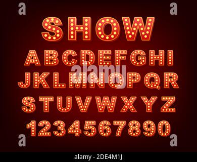 Retro light text, great design for any purposes. Vector retro light bulb alphabet. Vector stock illustration. Stock Vector