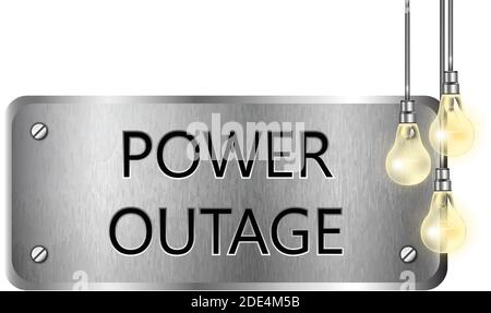 3d realistic vector metal power outage plate with light bulbs. Isolated on white background. Stock Vector
