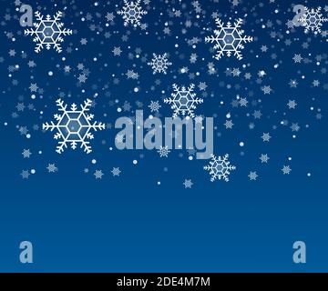 Many white cold flake elements on transparent background. Heavy snowfall, snowflakes in different shapes and forms. Vector stock illustration. Stock Vector
