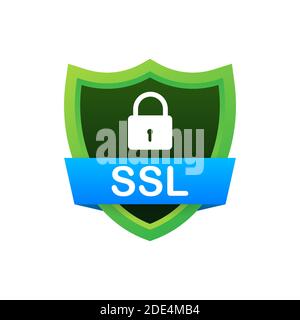Secure connection icon vector illustration isolated on white background, flat style secured ssl shield symbols. Stock Vector