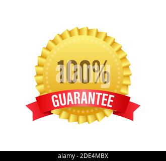 Ribbon with gold 100 guarantee. Banner sale. Business circle. Approval icon. Vector stock illustration. Stock Vector