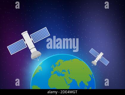 Artificial satellites orbiting the planet Earth. Artificial satellites orbiting the planet Earth, GPS. Vector stock illustration. Stock Vector