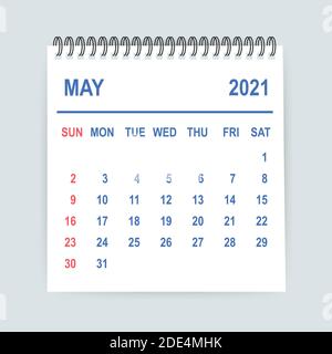 May 2021 Calendar Leaf. Calendar 2021 in flat style. Vector illustration. Stock Vector