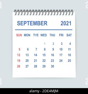 September 2021 Calendar Leaf. Calendar 2021 in flat style. Vector illustration. Stock Vector