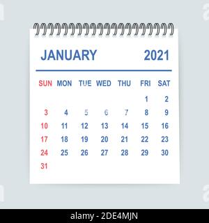 January 2021 Calendar Leaf. Calendar 2021 in flat style. Vector illustration. Stock Vector