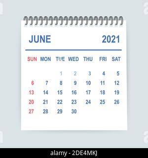June 2021 Calendar Leaf. Calendar 2021 in flat style. Vector illustration. Stock Vector
