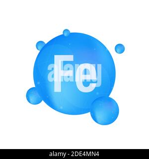 Mineral Fe Ferum blue shining pill capsule icon. Vector stock illustration. Stock Vector
