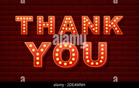 Retro light text Thank you. Retro light bulb. Vector stock illustration. Stock Vector
