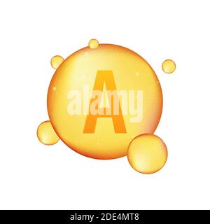 Vitamin A gold shining icon. Ascorbic acid. Vector stock illustration Stock Vector