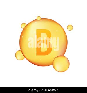 Vitamin B gold shining icon. Ascorbic acid. Vector stock illustration Stock Vector