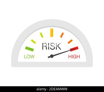 Risk icon on speedometer. High risk meter. Vector stock illustration. Stock Vector