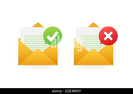 Two envelope with approved and rejected letters. Vector illustration. Stock Vector