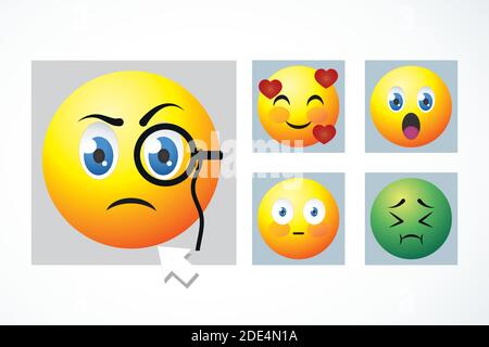 cartoon surprised face and emojis icon set over white background, colorful design, vector illustration Stock Vector
