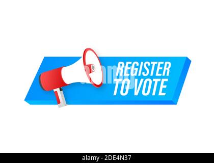 Megaphone label with register now. Megaphone banner. Web design. Vector stock illustration. Stock Vector