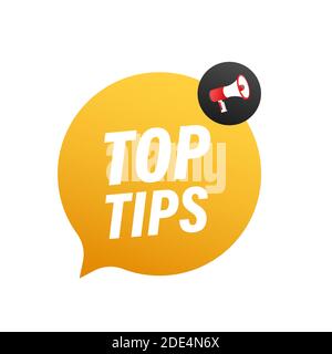 Hand holding megaphone - Top tips. Vector illustration. Stock Vector