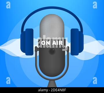 Podcast icon like on air live. Podcast. Badge, icon, stamp, logo. Radio broadcasting or streaming. Vector illustration. Stock Vector