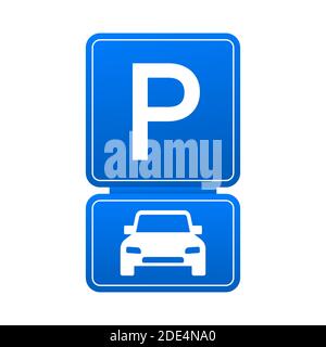 Template with blue parking. Logo, icon, label. Parking on white background. Web element. Vector stock illustration. Stock Vector
