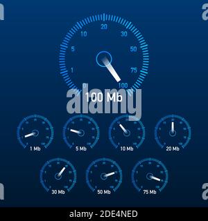 Set Speed test. Speedometer Internet Speed. Website speed loading time. Vector illustration. Stock Vector