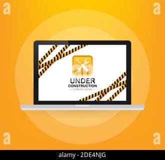 Website Under construction sign on laptop. Vector illustration for website. Stock Vector
