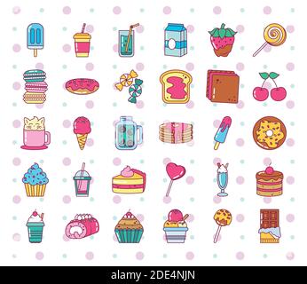 sweet candies icon set over white background, line and fill style, vector illustration Stock Vector