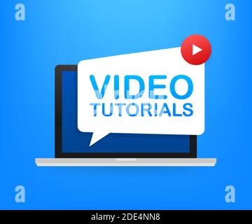 Video tutorials icon concept. Study and learning background, distance education and knowledge growth. Video conference and webinar icon, internet and Stock Vector