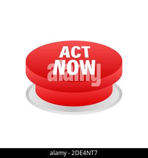 Red round act now button on white background. Vector stock illustration. Stock Vector