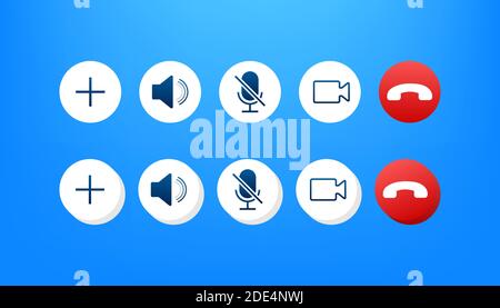 Set of Video call buttons. Web design. Video call buttons for mobile app design. Vector stock illustration. Stock Vector