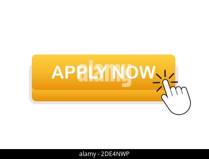 Apply now. Web banner. Arrow, cursor icon. Arrow vector icon. Hand click. Vector stock illustration. Stock Vector