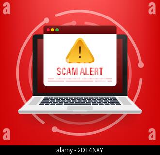Scam alert. Hacker attack and web security vector concept, phishing scam. Network and internet security. Vector illustration. Stock Vector