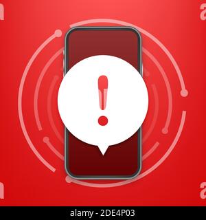 Alert message mobile notification. Danger error alerts, smartphone virus problem or insecure messaging spam problems notifications. Vector Stock Vector