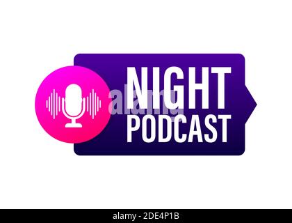 Night Podcast icon, vector symbol in flat isometric style isolated on color background. Vector stock illustration. Stock Vector
