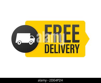 Free delivery. Badge with truck. Price tag. Vector stock illustrtaion. Stock Vector