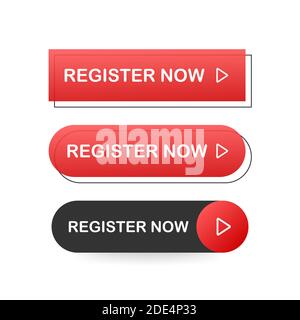 Set Register now button. Internet icon. Pointer click icon. Vector stock illustration. Stock Vector
