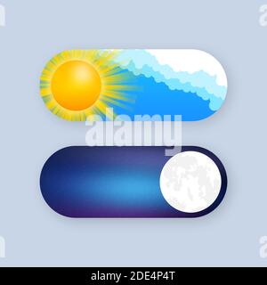 Button with night mode on dark background. Ui design. Dark theme. App interface design concept. Vector stock illustration. Stock Vector