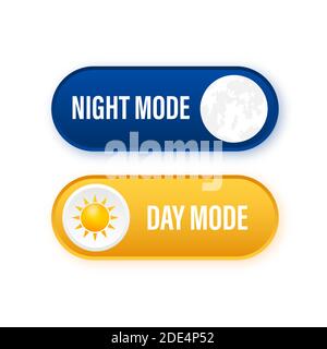 Button with night mode on dark background. Ui design. Dark theme. App interface design concept. Vector stock illustration. Stock Vector